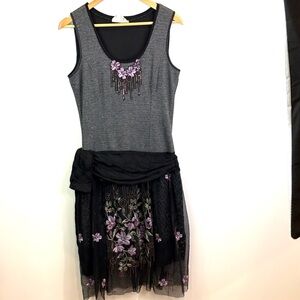 Sweet Naomi upcycled one-of-a-kind Black and Purple Floral Dress  size 8-10